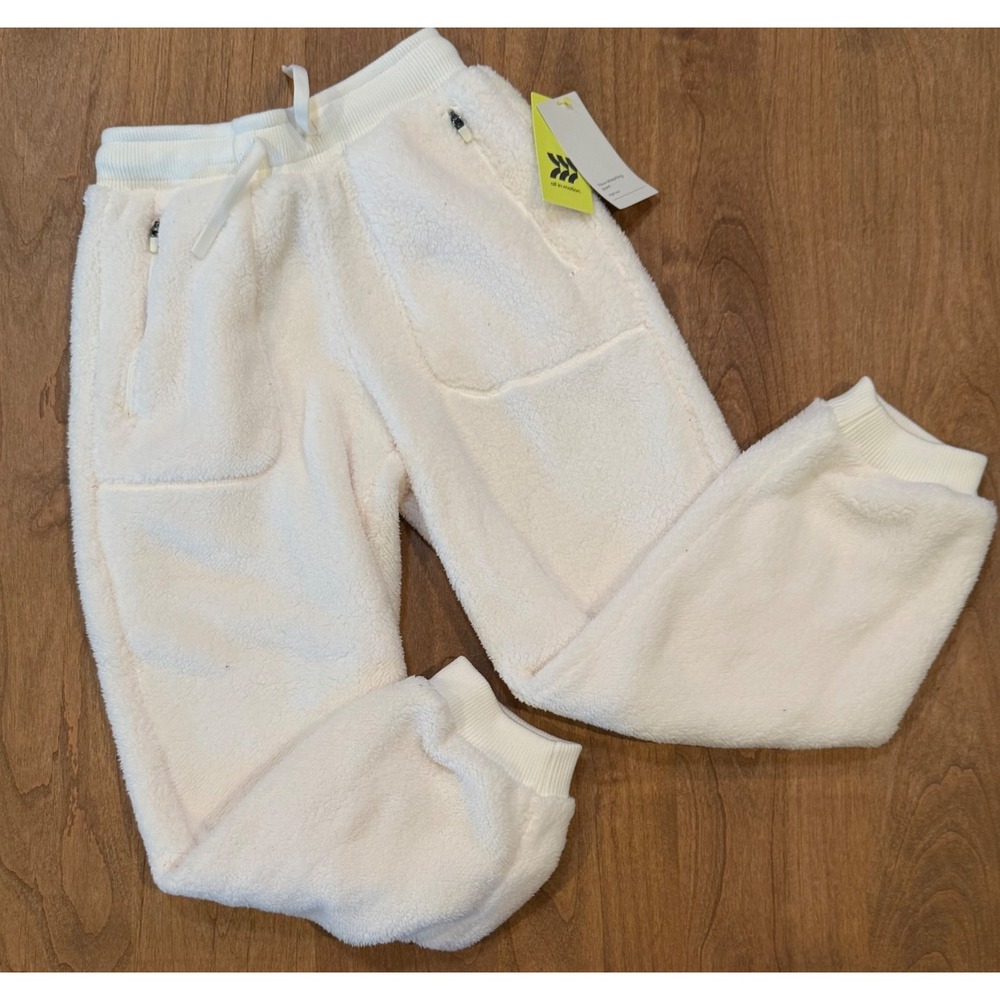 All in Motion Girls Faux Shearling Jogger Pants Cream M 8